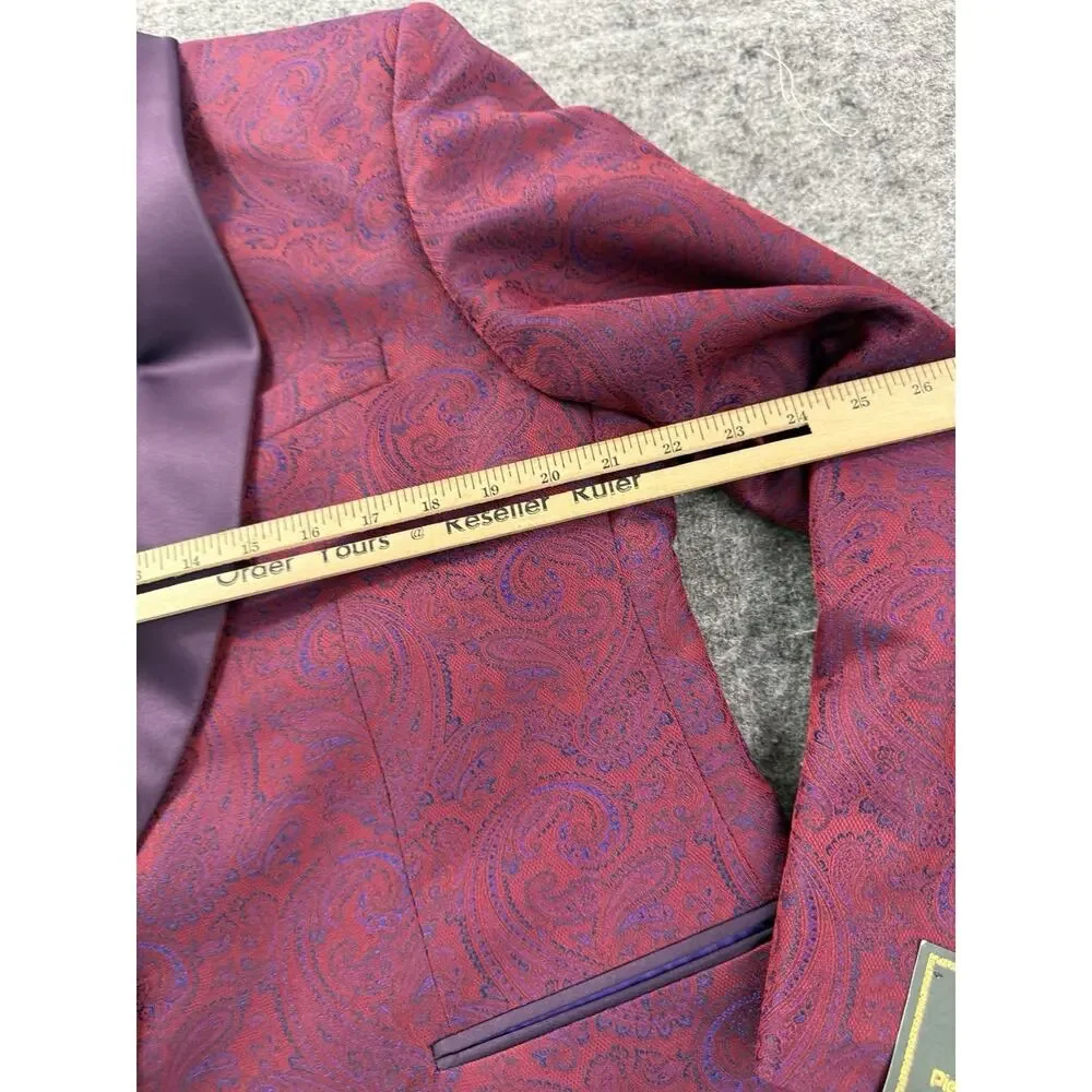 Pietro Scarlatti Mens Tuxedo Suit Blazer Pants Paisley Red Blue US 44 EU 54 T13